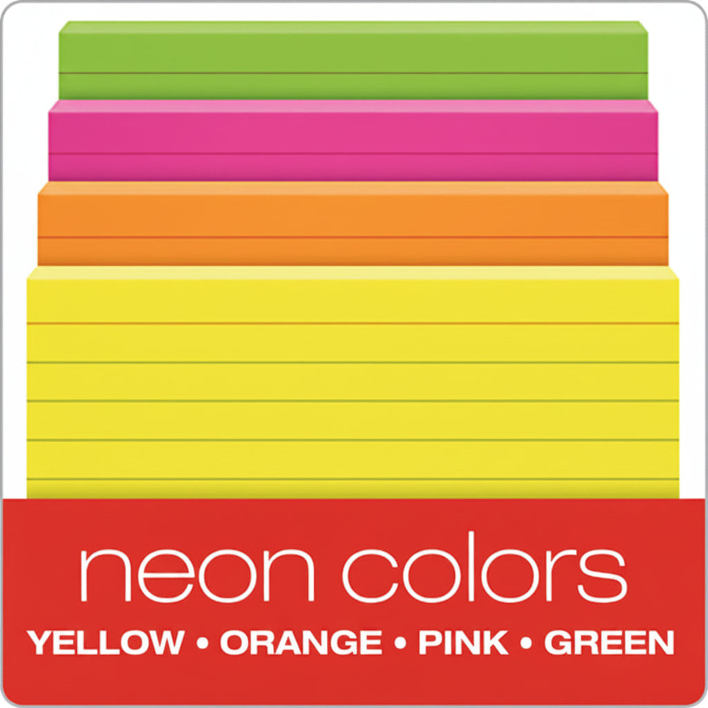 INDEX CARD RULED NEON 3" X 5" PQ.100